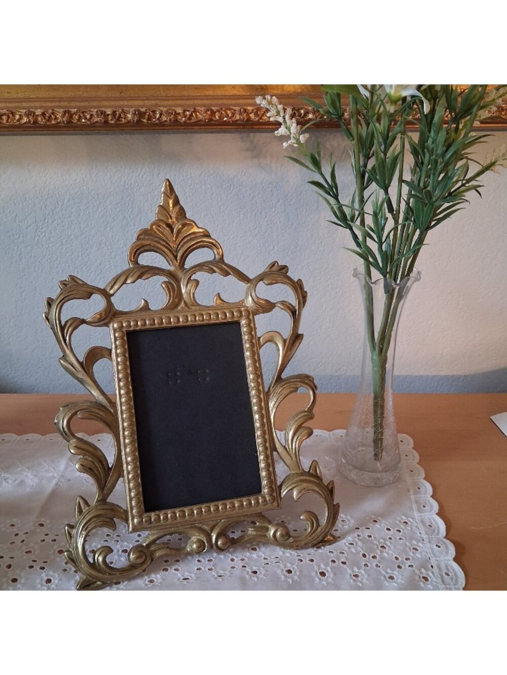 Vintage Ornate Solid Brass Gold Picture Frame Victorian No Glass 4x6 Photo